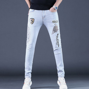 
European Station 2025 Spring and Summer New Fashion Brand Fashionable Taurus Hot Diamond Embroidered Jeans Slim-fitting Small-foot Pants