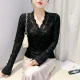 European base shirt for women in spring and autumn sexy hollow V-neck lace shirt for women long sleeve tight inner top temperament shirt
