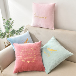 Nordic Light Luxury Embroidered Thick Crystal Velvet Pillowcase for Living Room Sofa Cushion Office Pillow Lumbar Pillow with Insert