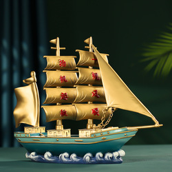 Pure Copper Smooth Sailing Sailboat Decoration New Chinese Style Light Luxury Living Room Wine Cabinet Decoration High-end Office Crafts