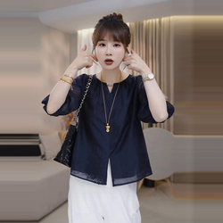 Summer New Design Niche Loose Age-Reducing Shirt for Women, Petite Slimming Three-Quarter Sleeve Blouse, Stylish Top