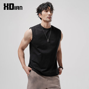 
240G heavy sleeveless T-shirt for men's vest loose basketball fitness sports pure cotton wide shoulder vest men's summer