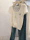 White knitted short-sleeved sweater, large U-neck T-shirt, women's small short design, slim, shoulder straight top
