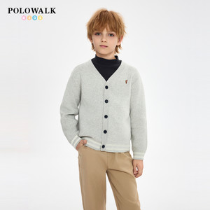POLOWALK children's clothing boys knitted cardigan spring and autumn new style Paul children's college style v-neck sweater jacket