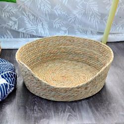 Bamboo Cat Nest, Cat Nest Made of Bamboo and Wicker, Bamboo and Rattan Cat Nest, One-Piece, Removable and Washable, Suitable for All Seasons, Cat Nest, Dog Nest