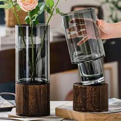 Light Luxury Wooden Stand Rose Lily Decoration Natural Color Glass Vase Simple Creative Hydroponic Dining Table Flower Arrangement Ornament