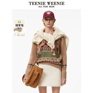 
TeenieWeenie Bear Outlet Women's Round Neck Sweater Winter Colorful Jacquard Wool Loose