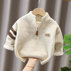 
Children's fashionable zipper turtleneck sweater for boys and girls 2025 autumn and winter clothes baby pullover knitted sweater for children's thread