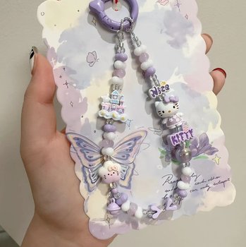 
Purple castle kt cat chain short pendant beaded chain original pendant high-end lanyard wrist chain