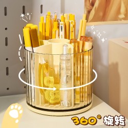 360-Degree Rotating Pen Holder Storage Box, Cream-Style Student Desk Multifunctional Pen Container, Light Luxury High-End Office Pen Box, Desktop Storage, Multifunctional Large-Capacity Pen Rack, Stationery Organizer