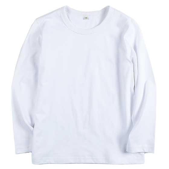 Boys' long sleeved t-shirt, children's pure cotton autumn outfit, solid color top, medium and large children's white boys' clothing, base shirt
