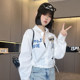 Long-sleeved shirt for women 2025 spring new contrasting color splicing cartoon cartoon letters loose single-breasted lapel top
