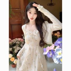 2026 New Style French High-End Chiffon Long Dress Floral Suspender Dress Two-Piece Set for Women Summer