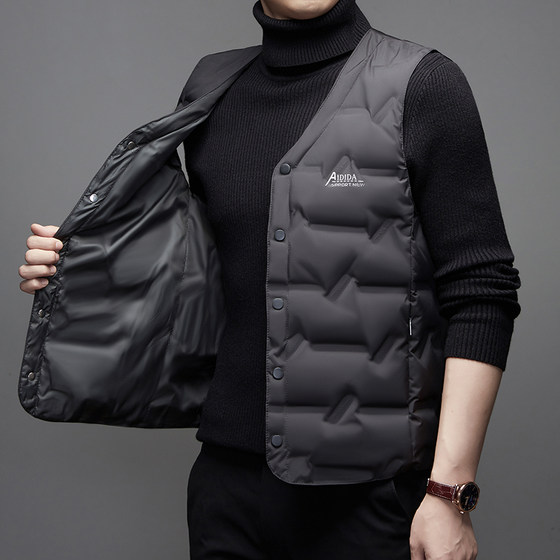 2025 autumn and winter new down vest men's thin inner wear close-fitting middle-aged and elderly fathers wear warm vests outside