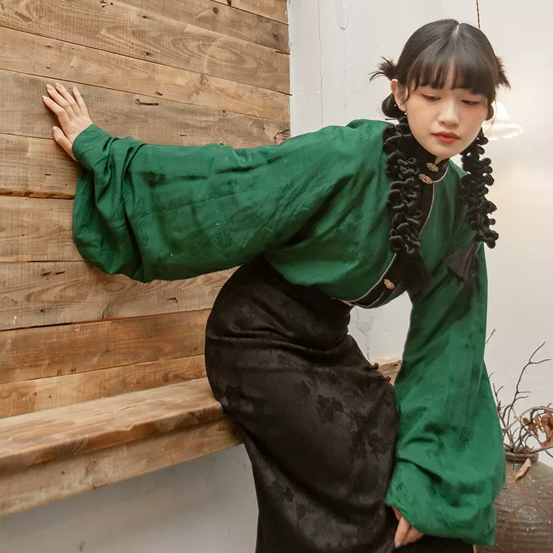 太真tell The Truth 山田花果 原创小众汉服立领对襟短袄绿色 Taobao
