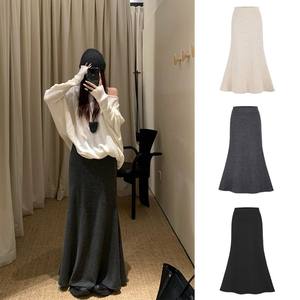 
MosesQueen apricot fishtail skirt long autumn new high-waist slim hip skirt
