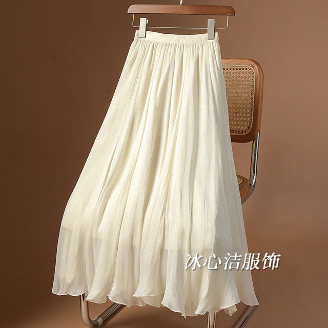 High-end pearlescent apricot streamer tulle skirt skirt for women in summer 2025 new Organ tulle skirt long skirt skirt