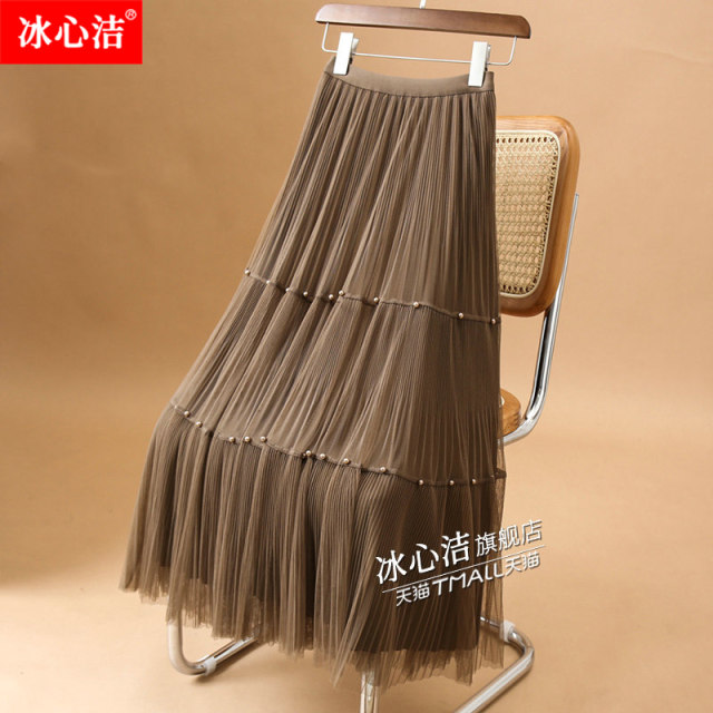 2025 autumn and winter new style two-sided tulle skirt cake skirt for women autumn and winter mesh pleated small skirt long skirt