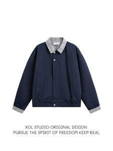 
XOL original Japanese retro contrasting color lapel zipper jacket for men and women loose commuting casual versatile trendy brand jacket
