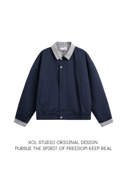 
XOL original Japanese retro contrasting color lapel zipper jacket for men and women loose commuting casual versatile trendy brand jacket