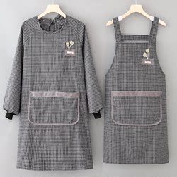 New Women's Cotton Apron for Catering, Dust-Proof, Long-Sleeved, Wear-Resistant Work Clothes, Home Kitchen Smock, Apron