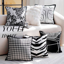 French Forest Pattern ins Style Throw Pillow Cover Retro Checkerboard Pillowcase Black Cushion American Sofa Cushion Black and White
