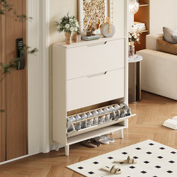 Cream-Colored Solid Wood Ultra-Thin Flip-Top Shoe Cabinet for Home Entrance, 2025 New Popular Model, Entryway Cabinet with Integrated Shoe Rack