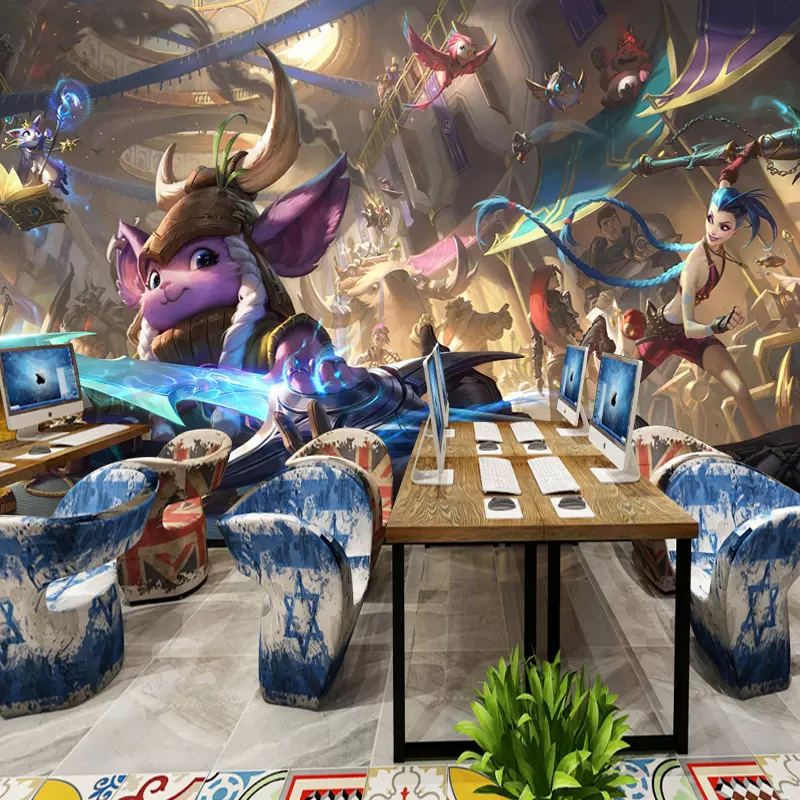 網咖壁紙吃雞lol英雄聯盟主題飯店背景牆王者榮耀壁畫電