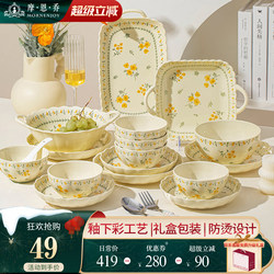 Underglaze Color Bowl and Plate Set, Household 2026 Cream Style Hand-Painted High-Value Ceramic Tableware Set, Bowls and Plates for Housewarming
