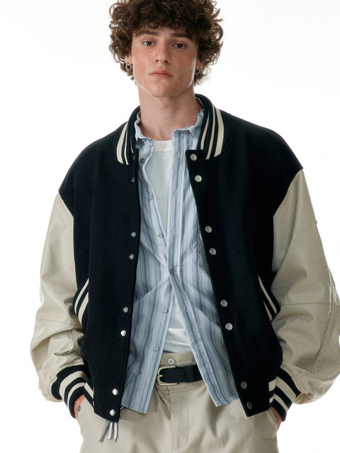 C2H4_Varsity_Jacket Line Combination Layered Baseball Jacket #R008
