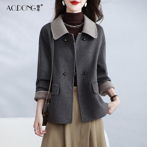 
High-end double-sided fleece coat for women short wool woolen small doll collar sweet slim mother's jacket autumn and winter