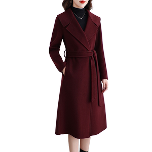 The new high -end double -sided velvet coat female medium long suit has led the knee body to repair the woolen woolen coat temperament autumn and winter
