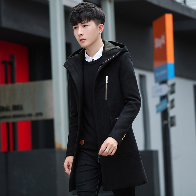 Handsome woolen plus velvet coat Korean style slim hairstylist men's ...