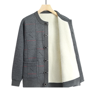 Winter warm underwear for middle-aged and elderly men, plush and thick knit sweater, lamb cashmere sweater, cardigan, dad's coat