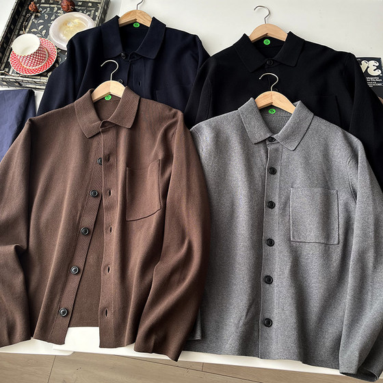 Kitano U home! Spring men's and women's ribbed shirt-style knitted cardigan sweater sweater jacket casual and versatile
