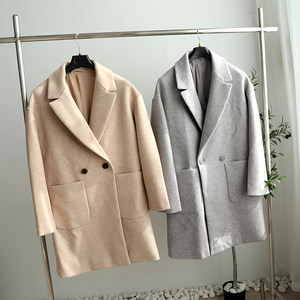 699! Temperament Fan Qiu Dong Men and Women Couple medium long single -row hair woolen coat jacket
