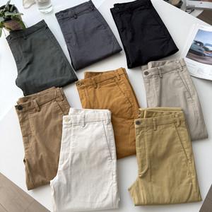 
Kitano U Home! Foreign trade Japanese men's twill pure cotton commuting minimalist small straight casual trousers
