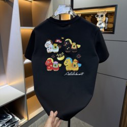 Year of the Horse Blessing Little Horse Embroidery National Trend Internet Celebrity Hot Red Slim-Fit Men's Short-Sleeve Thickened Warm Round-Neck T-Shirt