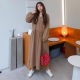 Spring and summer new loose V -neck literary long -sleeved dress female big size over -the -knee casual long skirt wild A -line skirt
