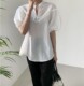 Summer loose slit stand collar puff sleeve white shirt women's large size short-sleeved casual shirt fashionable doll shirt top