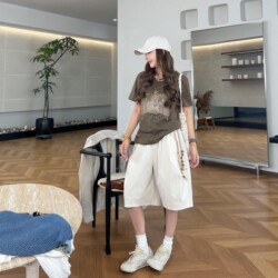 Amazing in Bud Shorts 2026 Summer New Women's Wide-Leg Workwear White Casual Pants Loose Five-Point Pants