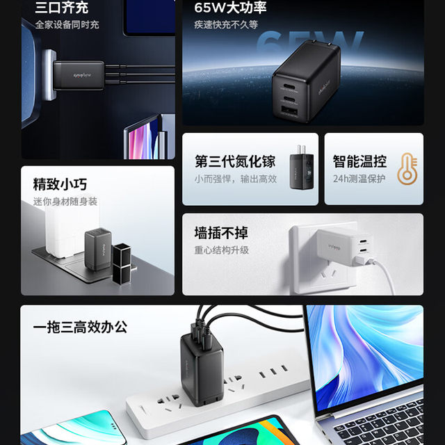 Lenovo thinkplus gallium nitride 65W lipstick power supply GaN charger ...