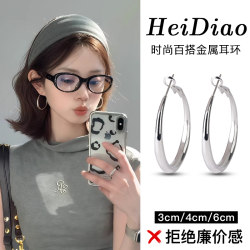 Silver Hoop Earrings, High-End Plain Hoop Earrings, 2025 New Popular Style, Light Luxury, Elegant, Large Hoop Earrings for Women with Square or Round Faces