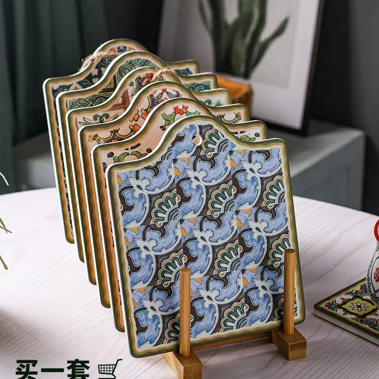 C4WB陶瓷花砖隔热餐桌欧式美式家用锅碗子盘子杯防烫耐-Taobao Vietnam