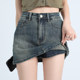 American retro denim short skirt for women in summer large size new hot girl elastic slim A-line skirt anti-exposure hip-cover skirt