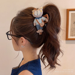 Cute Mr. Bear Doll Hair Clip for Women, Large High-End Shark Clip Hairpin for Back-Of-Head Updo