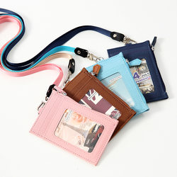 Pu Work Id Card Holder with 4 Card Slots, Zipper Card Case, Coin Pocket, Sni Style Bus Card Protector, Student Meal Card, Campus Access Card Holder, Work Badge Identification Card Holder, Lanyard, Neck Badge Holder, Neck Strap