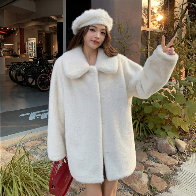 Korean autumn and winter small white bear faux fur casual loose lapel ...