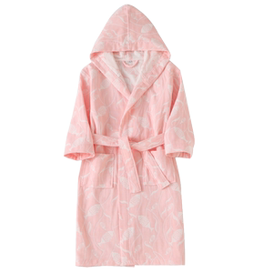 Class A hooded buckle children's gauze bathrobe pure cotton cartoon fish three-layer soft baby kimono yukata spring and summer