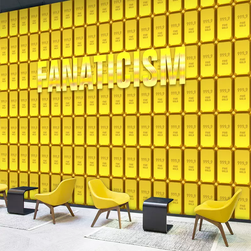 個性創意金色磚頭金條壁紙抖音網紅拍照打卡壁紙立體ktv包廂